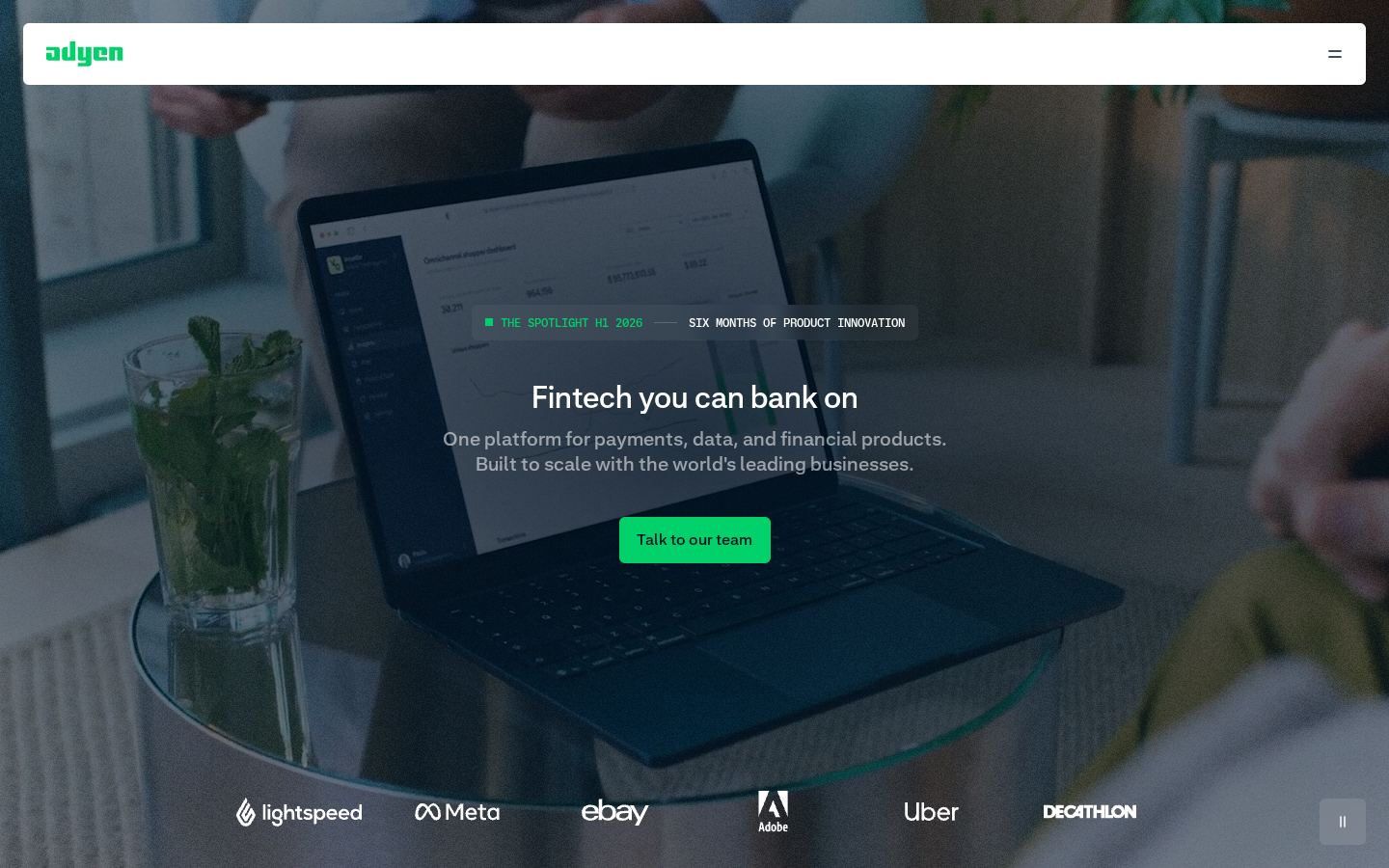 Homepage of adyen.com captured by url2image