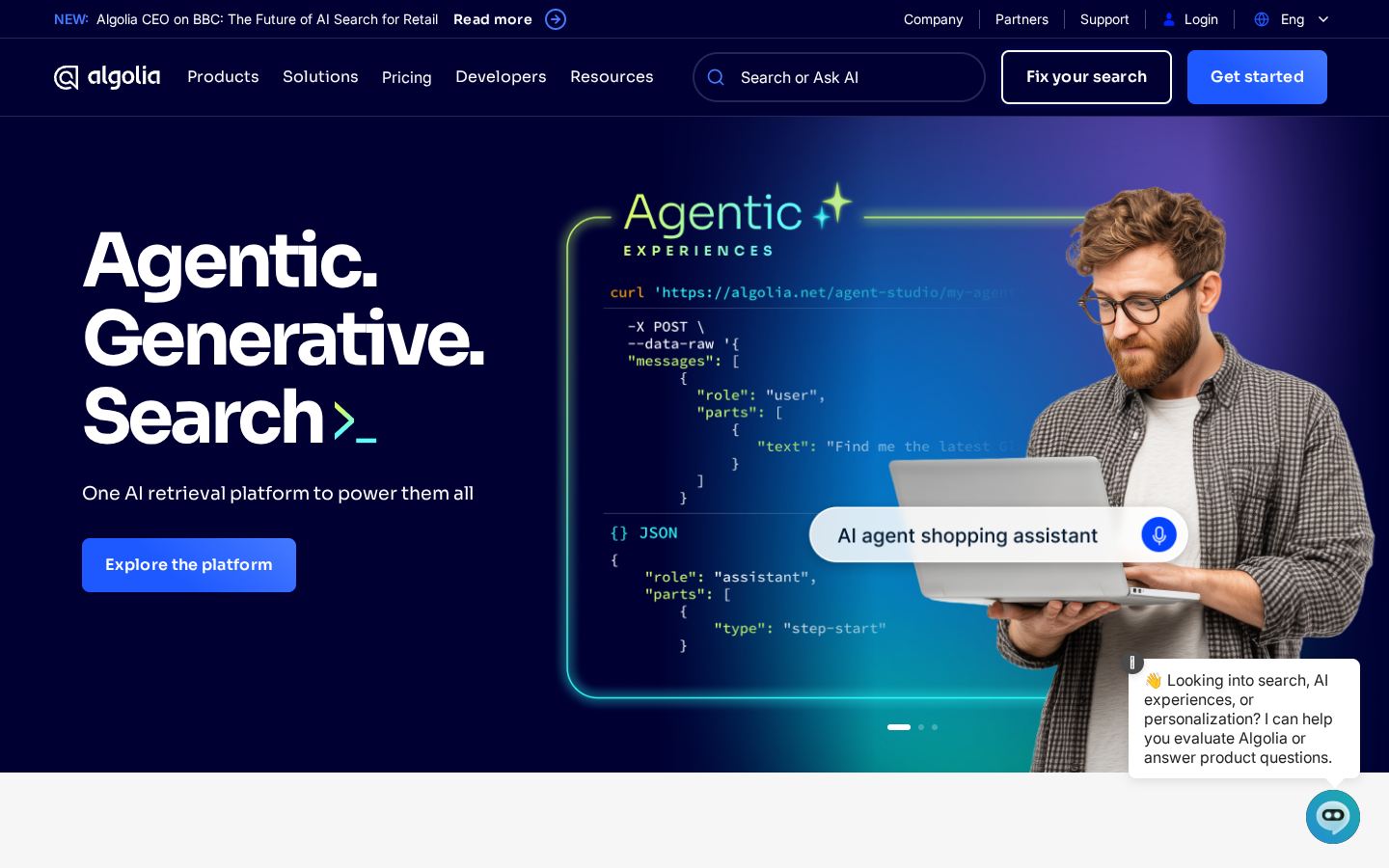Homepage of algolia.com captured by url2image