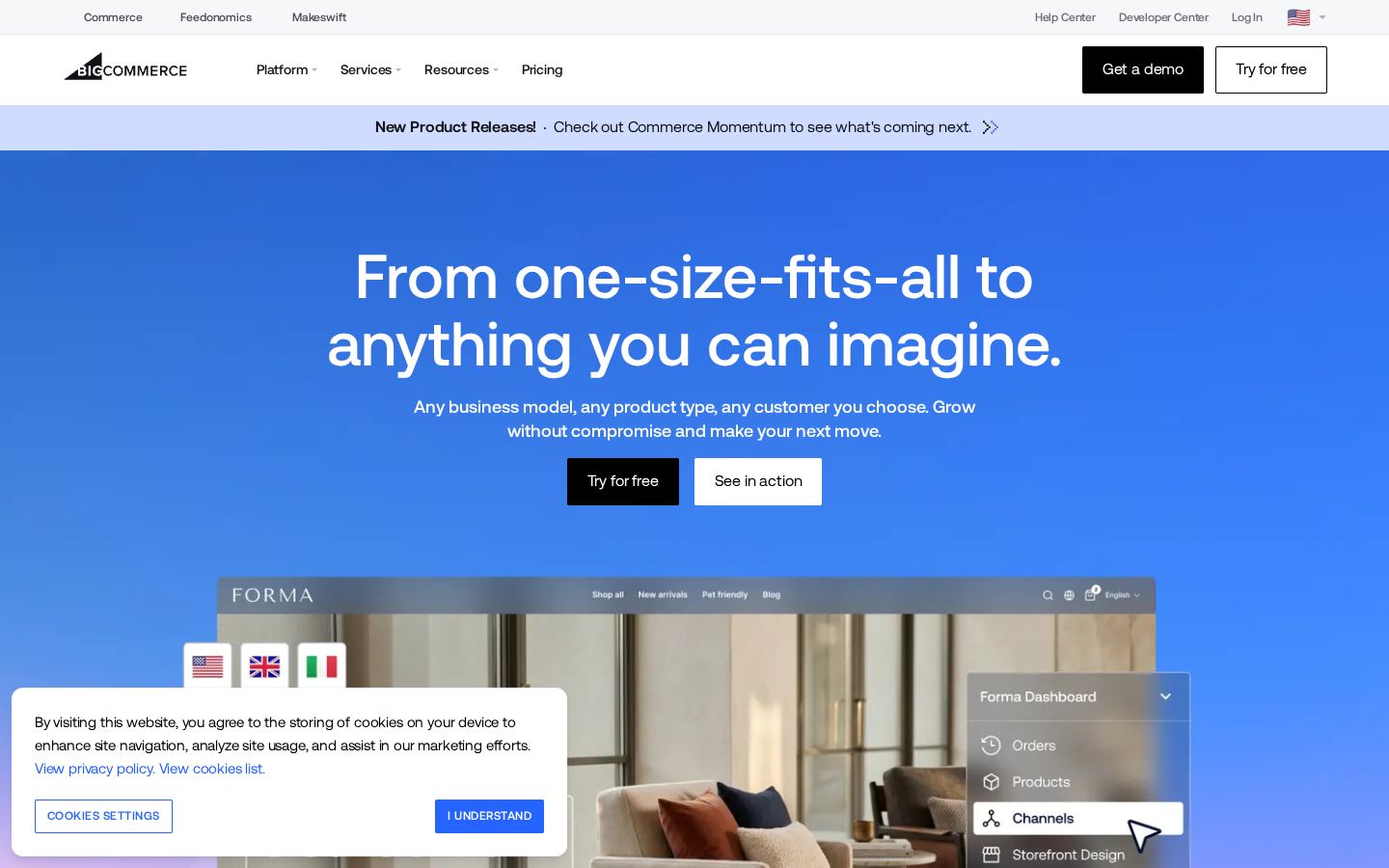 Homepage of bigcommerce.com captured by url2image