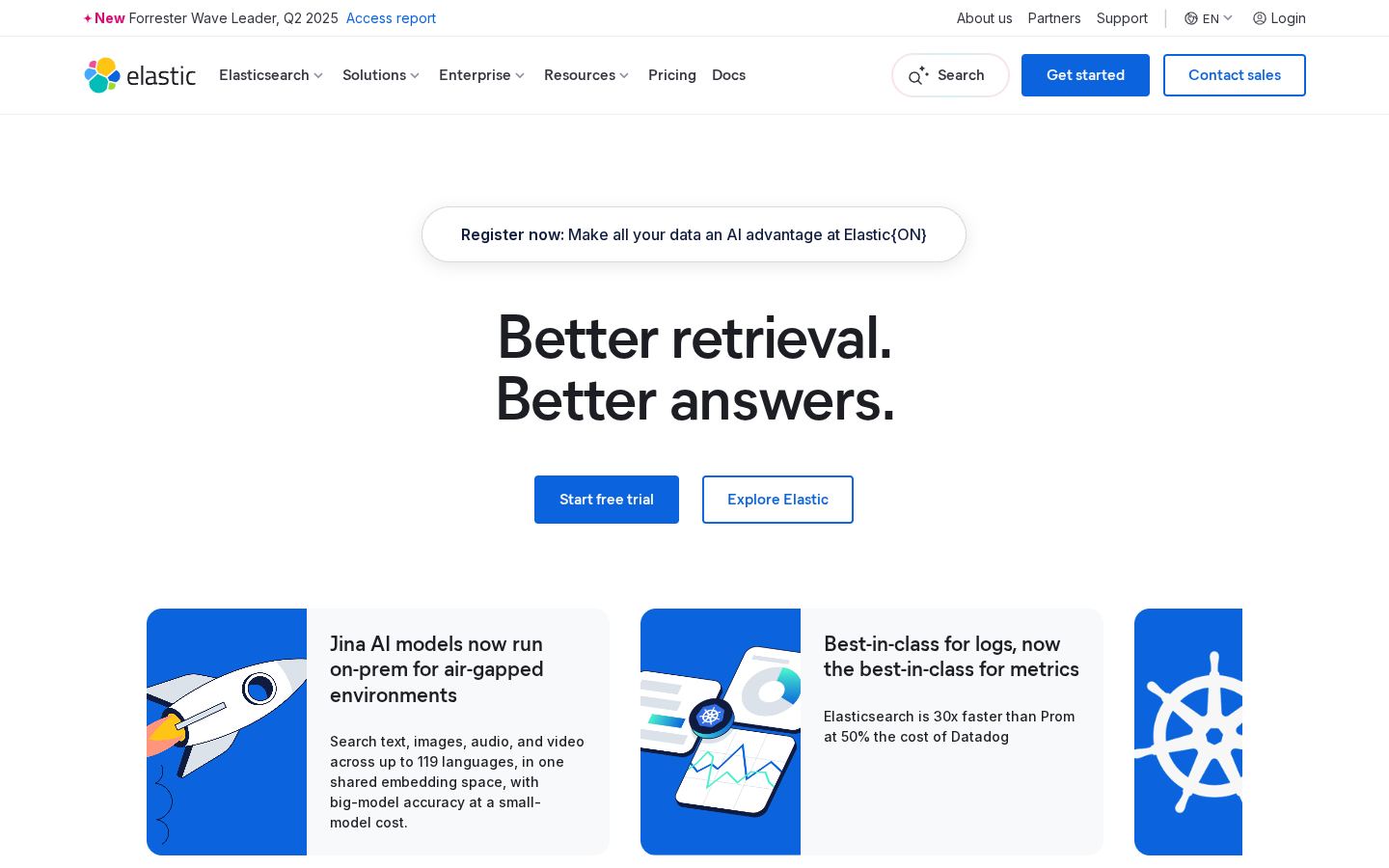 Homepage of elastic.co captured by url2image