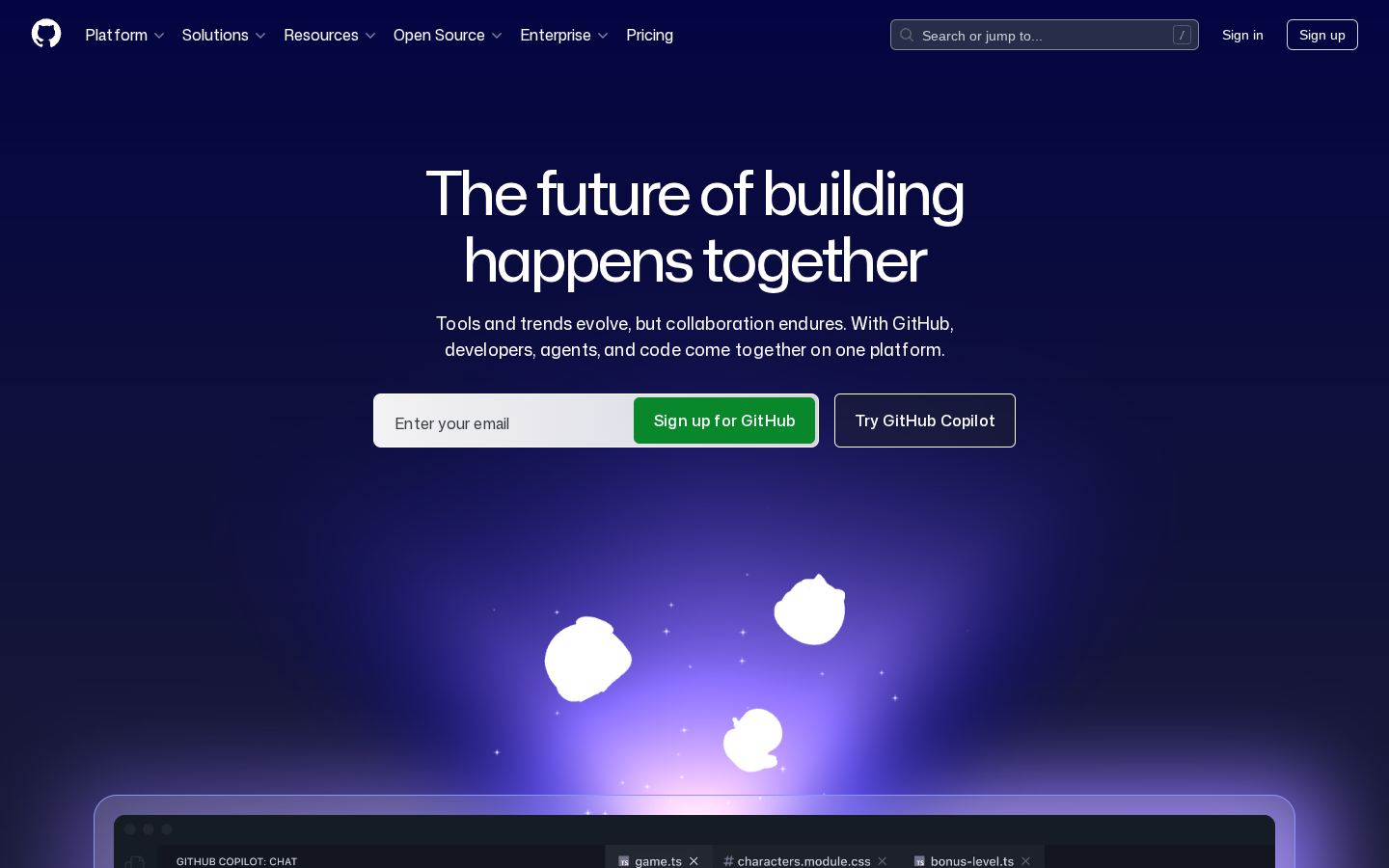 Homepage of github.com captured by url2image