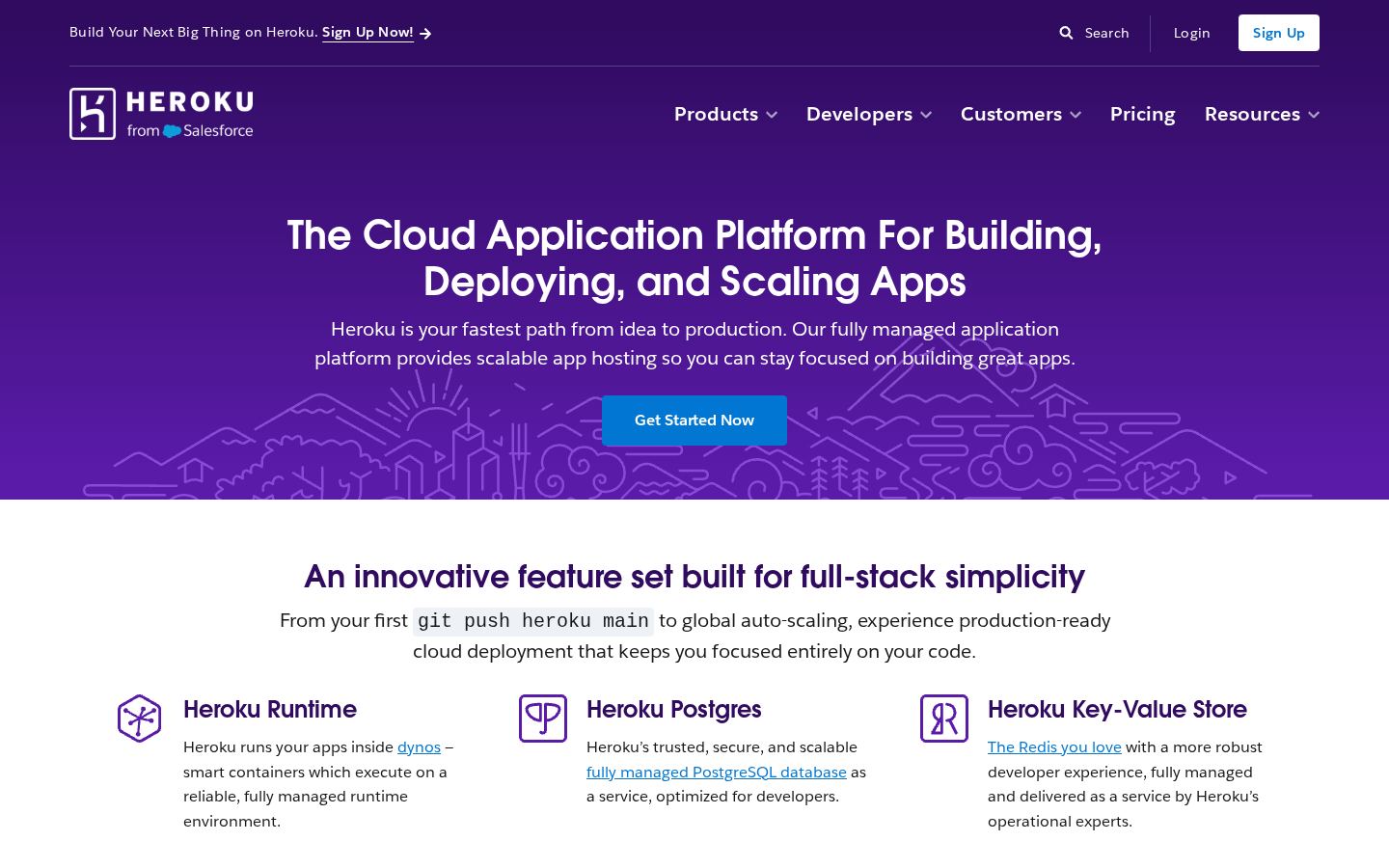 Homepage of heroku.com captured by url2image