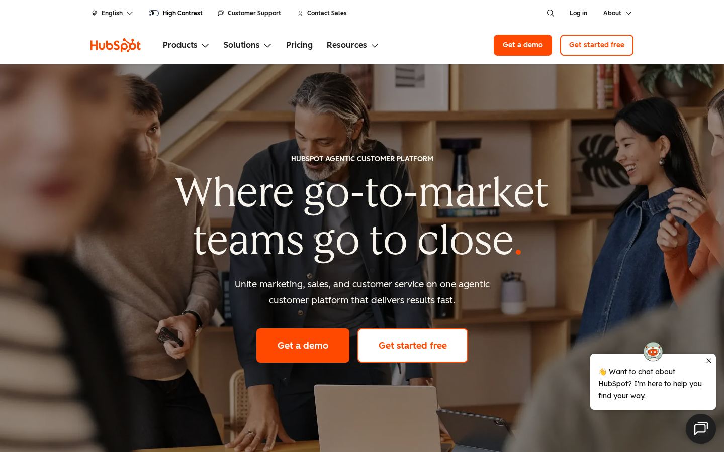 Homepage of hubspot.com captured by url2image