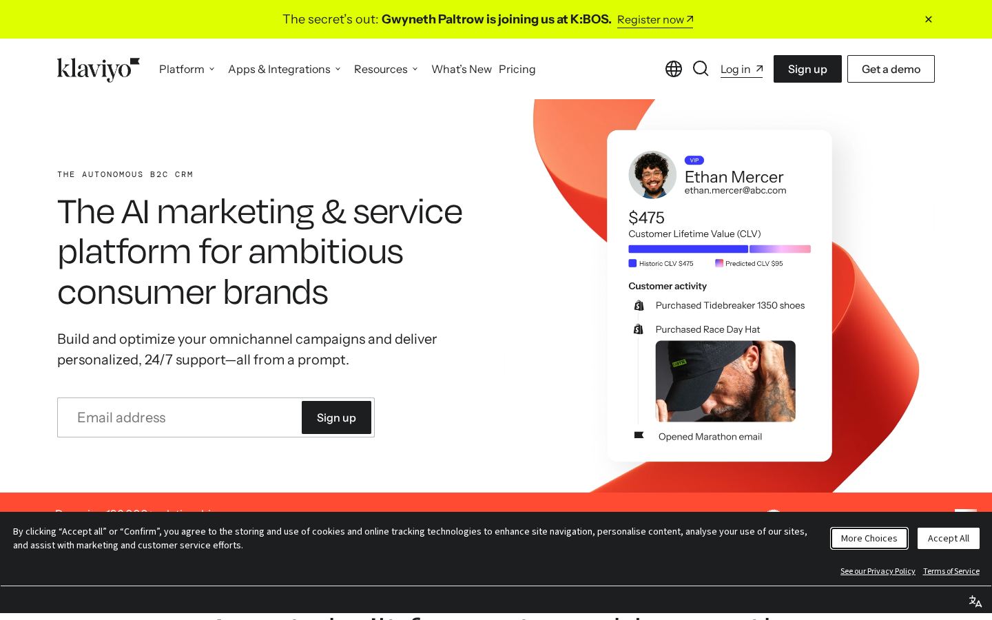 Homepage of klaviyo.com captured by url2image