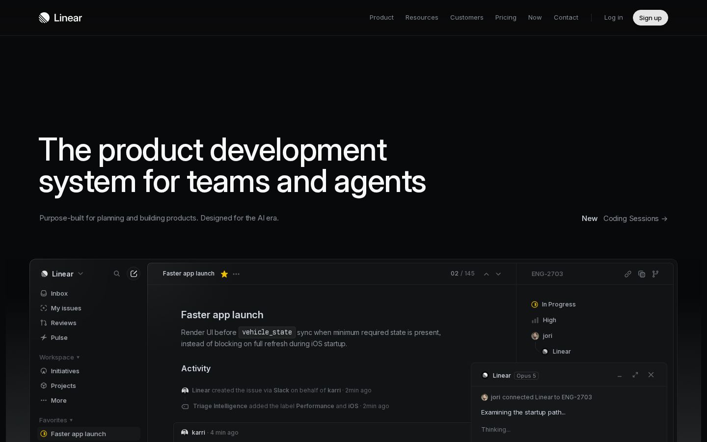 Homepage of linear.app captured by url2image