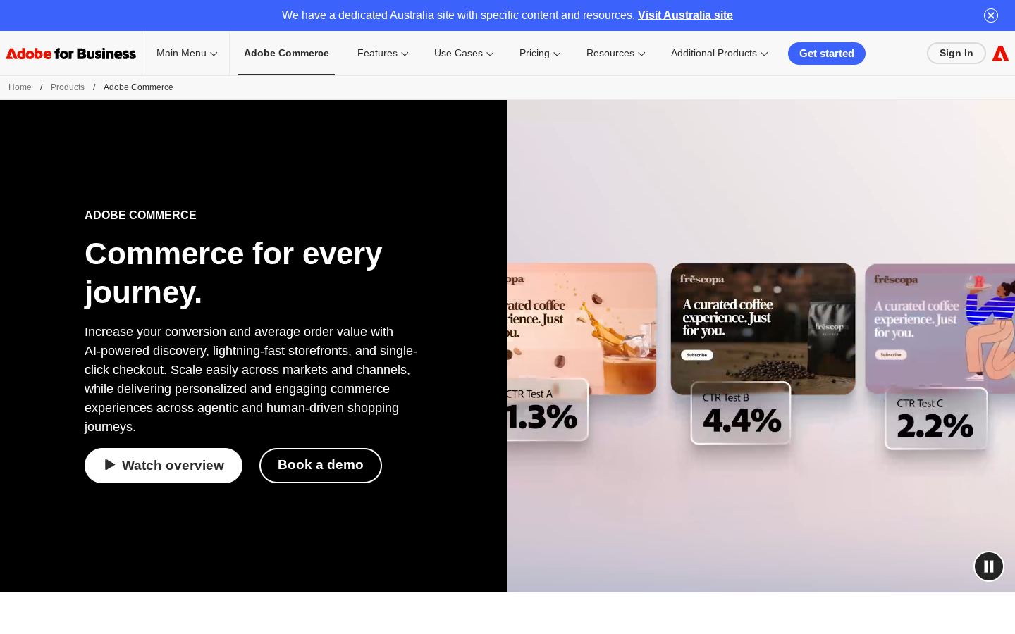 Homepage of magento.com captured by url2image
