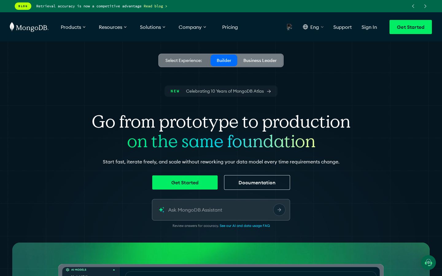 Homepage of mongodb.com captured by url2image