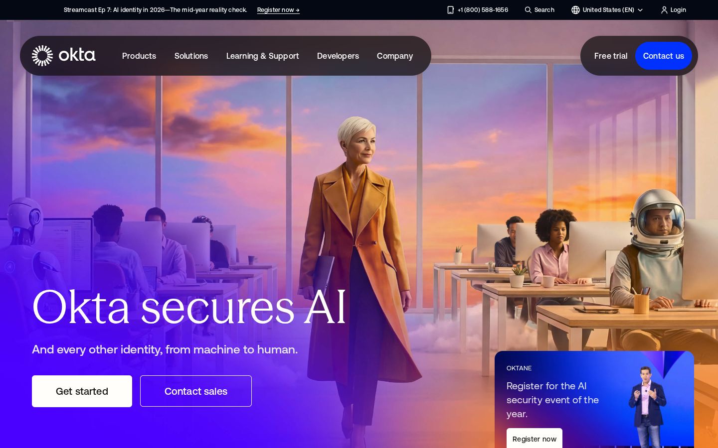 Homepage of okta.com captured by url2image