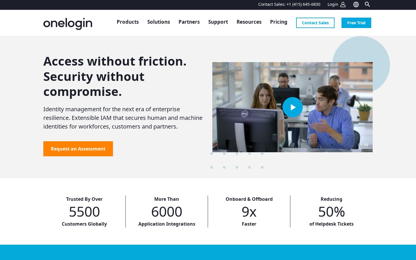 Homepage of onelogin.com captured by url2image