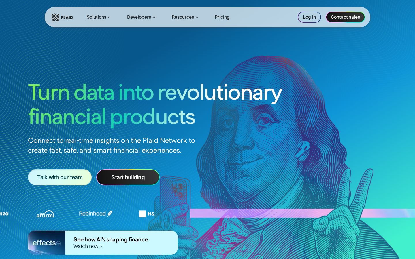 Homepage of plaid.com captured by url2image