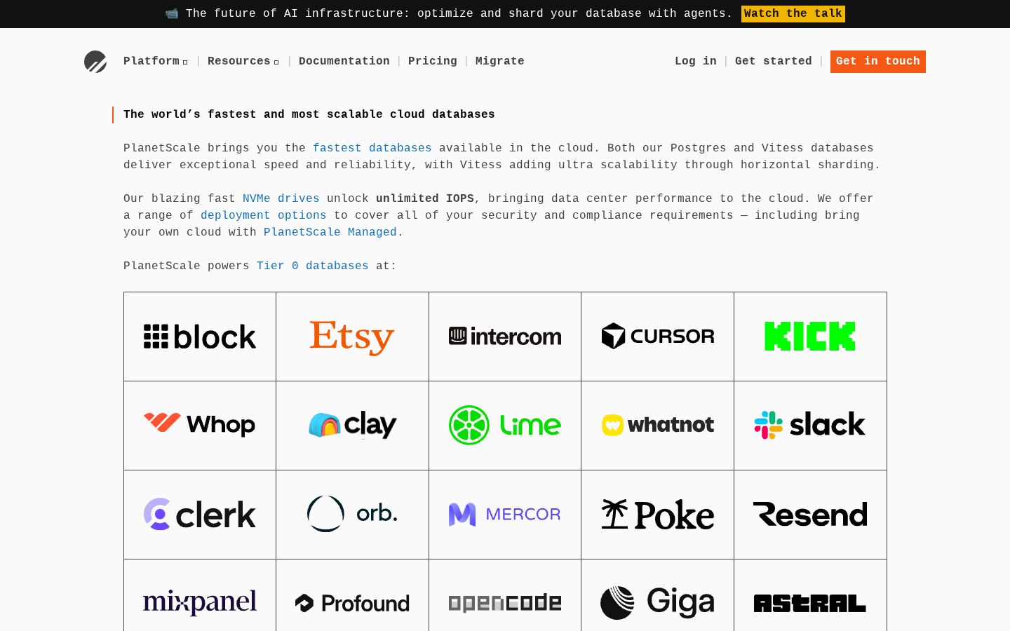 Homepage of planetscale.com captured by url2image