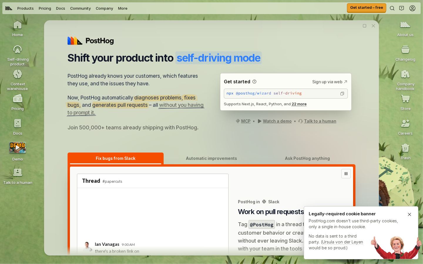 Homepage of posthog.com