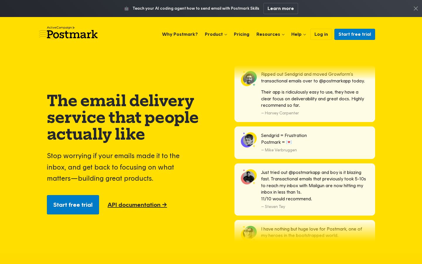Homepage of postmarkapp.com captured by url2image