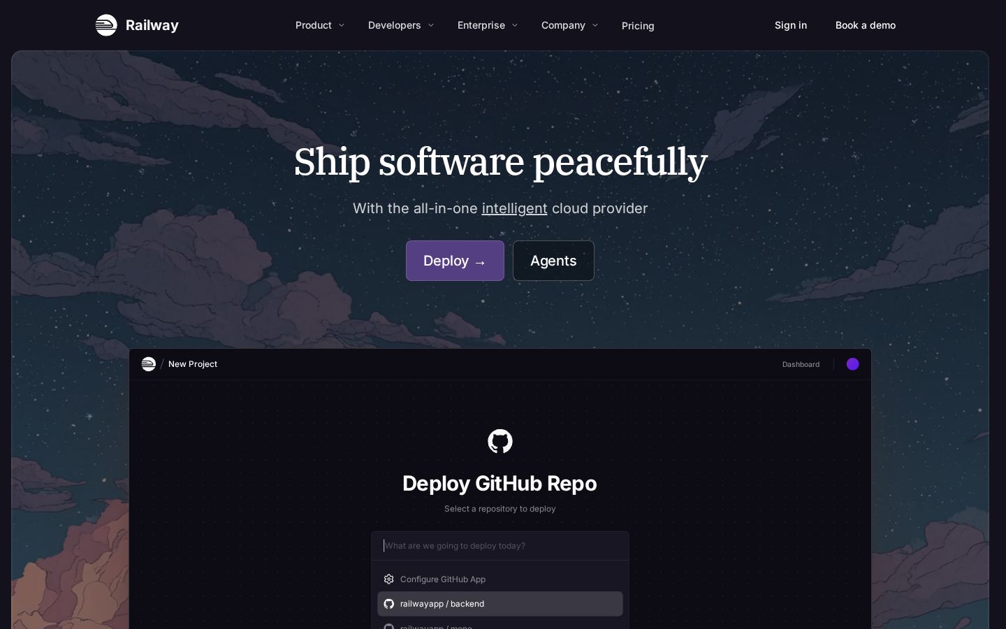 Homepage of railway.com captured by url2image