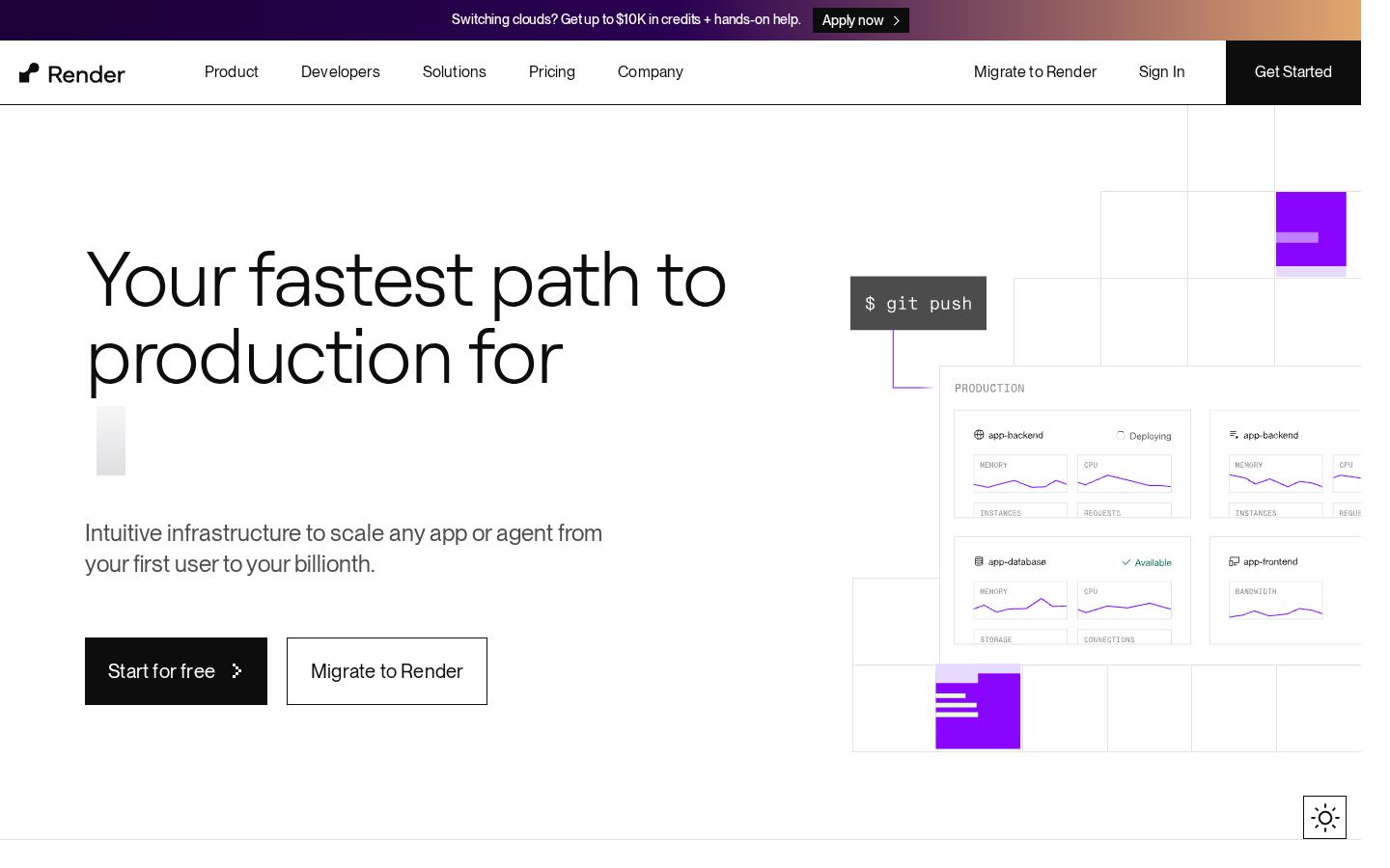 Homepage of render.com captured by url2image