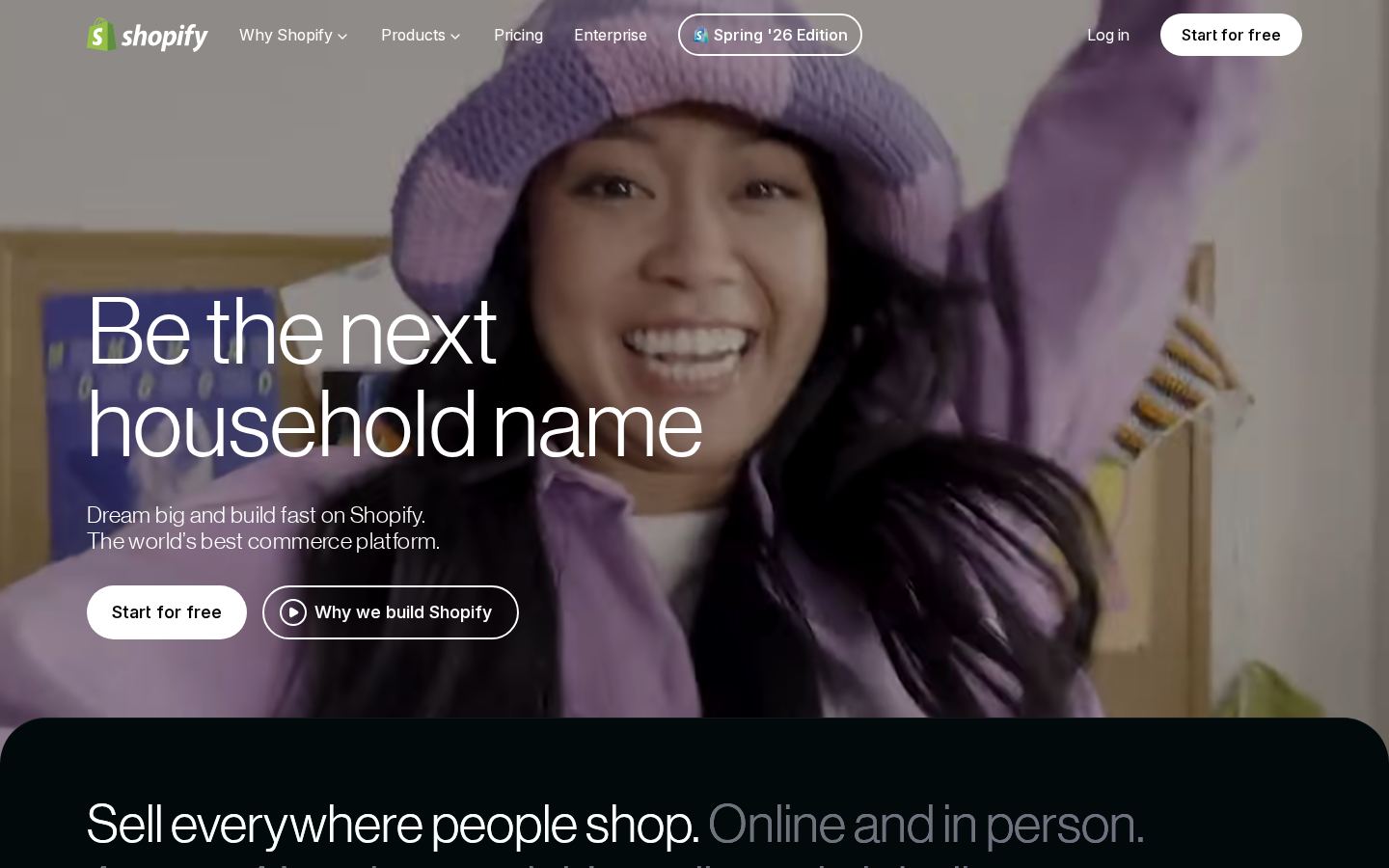 Homepage of shopify.com captured by url2image