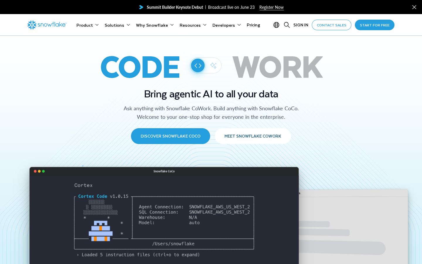 Homepage of snowflake.com captured by url2image