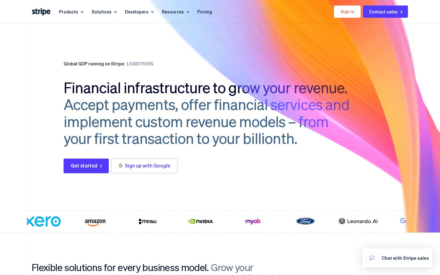 Homepage of stripe.com captured by url2image
