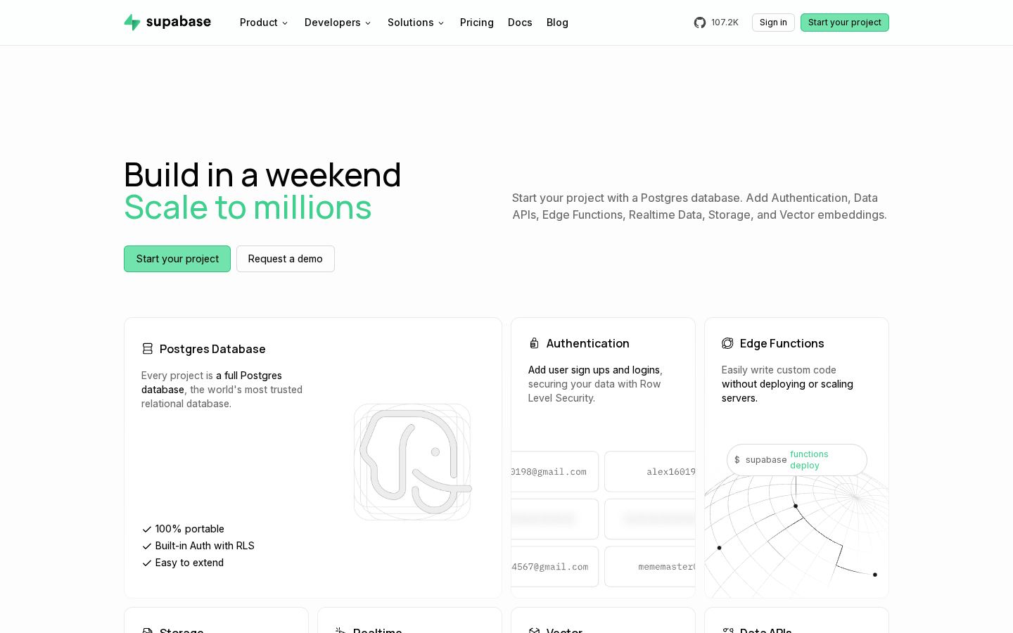 Homepage of supabase.com captured by url2image