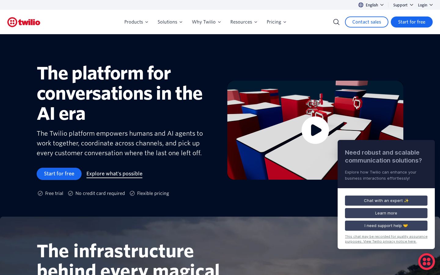 Homepage of twilio.com captured by url2image