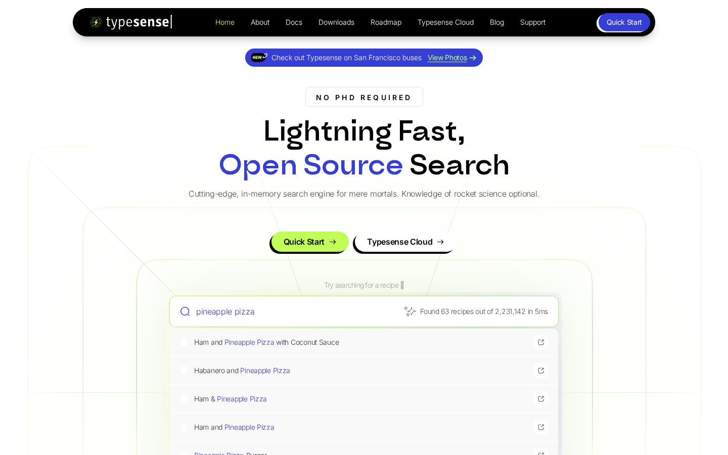 Homepage of typesense.org captured by url2image