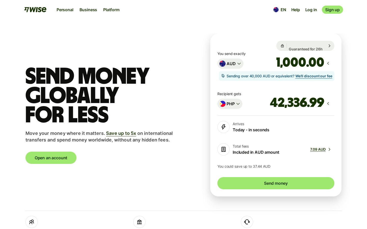 Homepage of wise.com captured by url2image