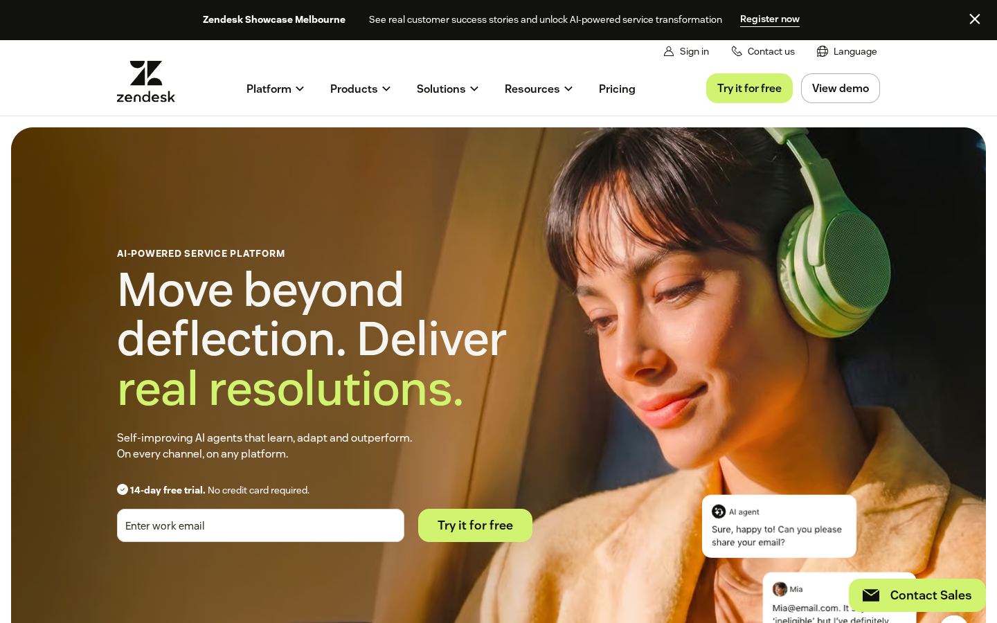 Homepage of zendesk.com captured by url2image